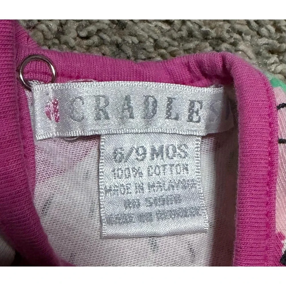 Vintage Baby Girls 6-9M Strawberry Ladybug Bubble Romper Pink